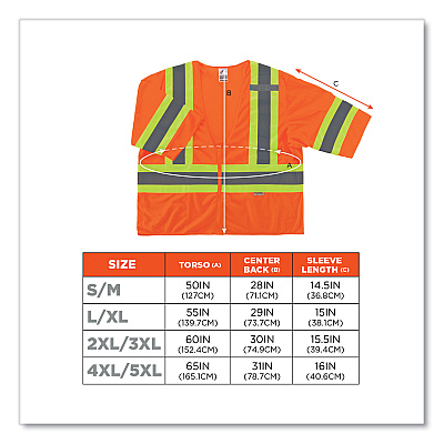 ergodyne GloWear 8330Z Class 3 Two-Tone Zipper Vest, Polyester, Small/Medium, Orange (EGO22173)