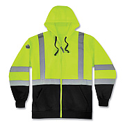 ergodyne GloWear 8372 ZipUp HiVis Class 3 Zip Hooded Sweatshirt with Black Bottom, Polar Fleece, Lime, 4X-Large (EGO21848)