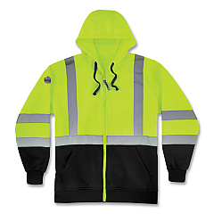 ergodyne GloWear 8372 ZipUp HiVis Class 3 Zip Hooded Sweatshirt with Black Bottom, Polar Fleece, Lime, 4X-Large (EGO21848)