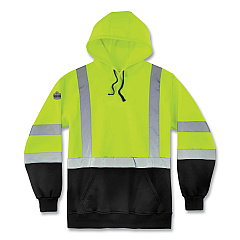 ergodyne GloWear 8373 Hi-Vis Class 3 Hooded Sweatshirt with Black Bottom, Polar Fleece, Lime, Medium (EGO21883)