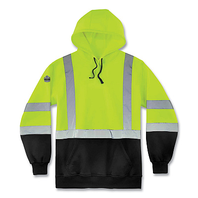 ergodyne GloWear 8373 Hi-Vis Class 3 Hooded Sweatshirt with Black Bottom, Polar Fleece, Lime, Medium (EGO21883)