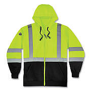 ergodyne GloWear 8372 ZipUp HiVis Class 3 Zip Hooded Sweatshirt with Black Bottom, Polar Fleece, Lime, X-Large (EGO21845)