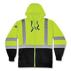 ergodyne GloWear 8372 ZipUp HiVis Class 3 Zip Hooded Sweatshirt with Black Bottom, Polar Fleece, Lime, X-Large (EGO21845)