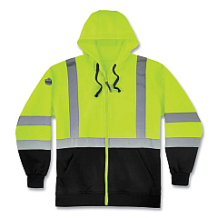 ergodyne GloWear 8372 ZipUp HiVis Class 3 Zip Hooded Sweatshirt with Black Bottom, Polar Fleece, Lime, 3X-Large (EGO21847)