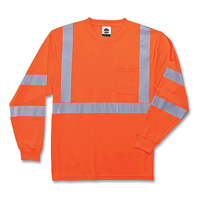 ergodyne GloWear 8391 Class 3 Hi-Vis Long Sleeve Shirt, Polyester, Orange, X-Large (EGO21715)