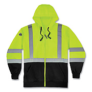 ergodyne GloWear 8372 ZipUp HiVis Class 3 Zip Hooded Sweatshirt with Black Bottom, Polar Fleece, Lime, Large (EGO21844)