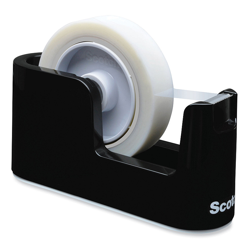 Scotch Heavy Duty Weighted Desktop Tape Dispenser with One Roll of Tape, 3" Core, ABS, Black (MMMC24)