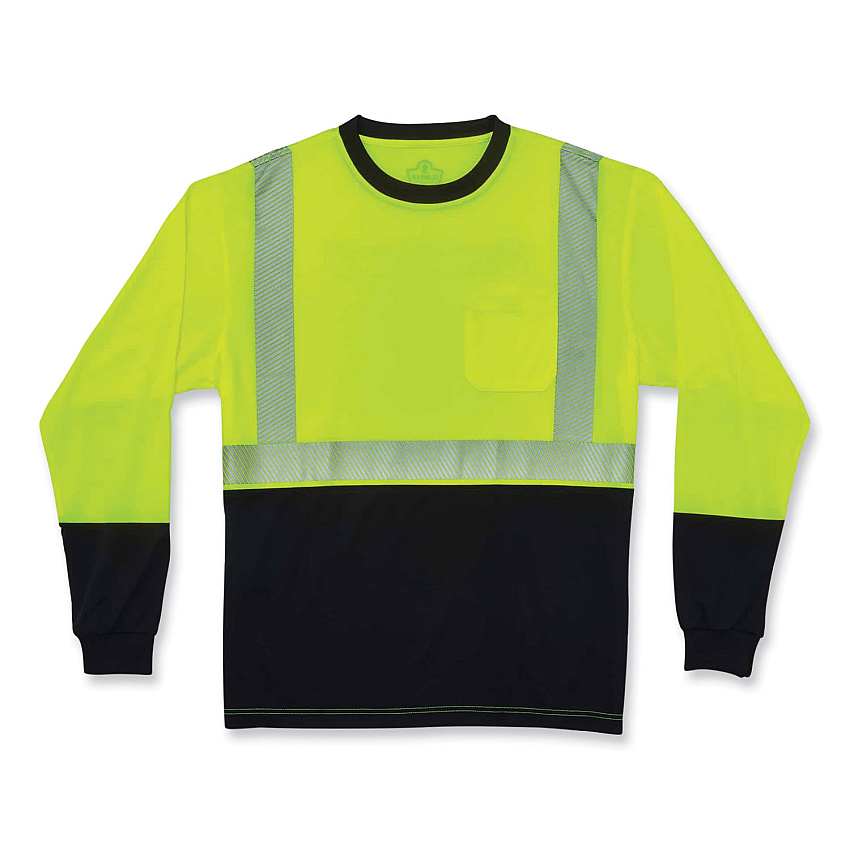 ergodyne GloWear 8281BK Class 2 Long Sleeve Shirt with Black Bottom, Polyester, 4X-Large, Lime (EGO22638)