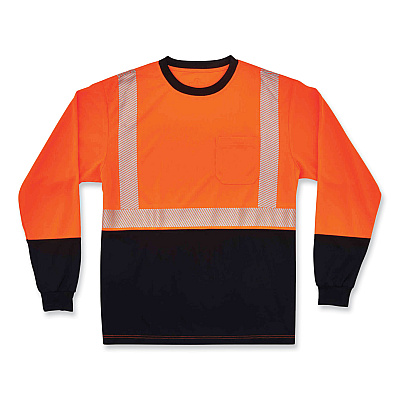 ergodyne GloWear 8281BK Class 2 Long Sleeve Shirt with Black Bottom, Polyester, Medium, Orange (EGO22683)
