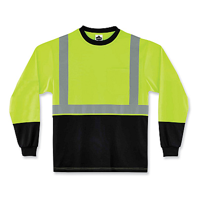 ergodyne GloWear 8291BK Type R Class 2 Black Front Long Sleeve T-Shirt, Polyester, Small, Lime (EGO22702)