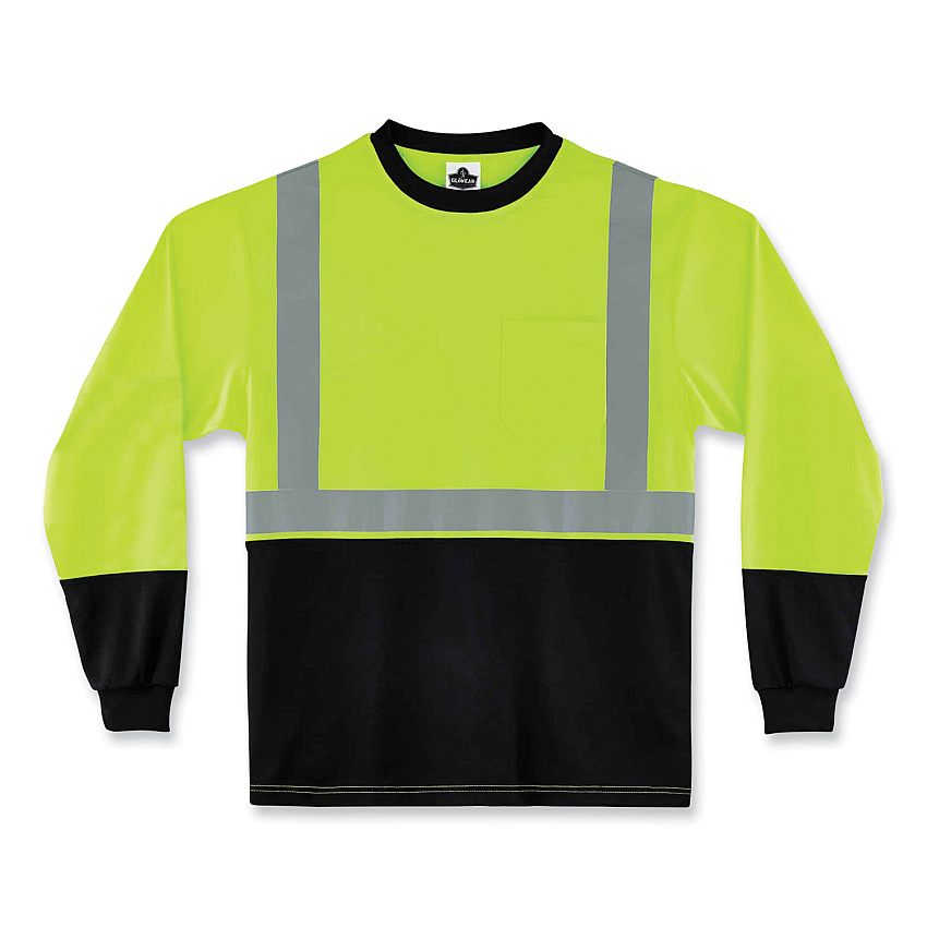 ergodyne GloWear 8291BK Type R Class 2 Black Front Long Sleeve T-Shirt, Polyester, Small, Lime (EGO22702)