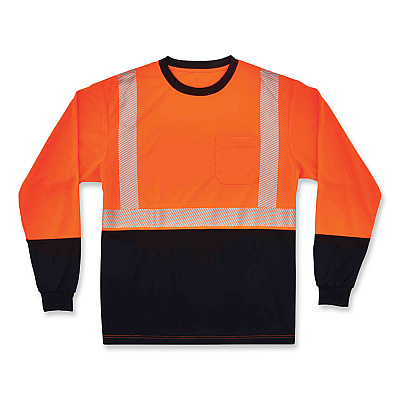 ergodyne GloWear 8281BK Class 2 Long Sleeve Shirt with Black Bottom, Polyester, 3X-Large, Orange (EGO22687)
