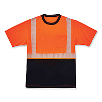 ergodyne GloWear 8280BK Class 2 Performance T-Shirt with Black Bottom, Polyester, Small, Orange (EGO22582)