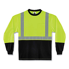 ergodyne GloWear 8291BK Type R Class 2 Black Front Long Sleeve T-Shirt, Polyester, Large, Lime (EGO22704)