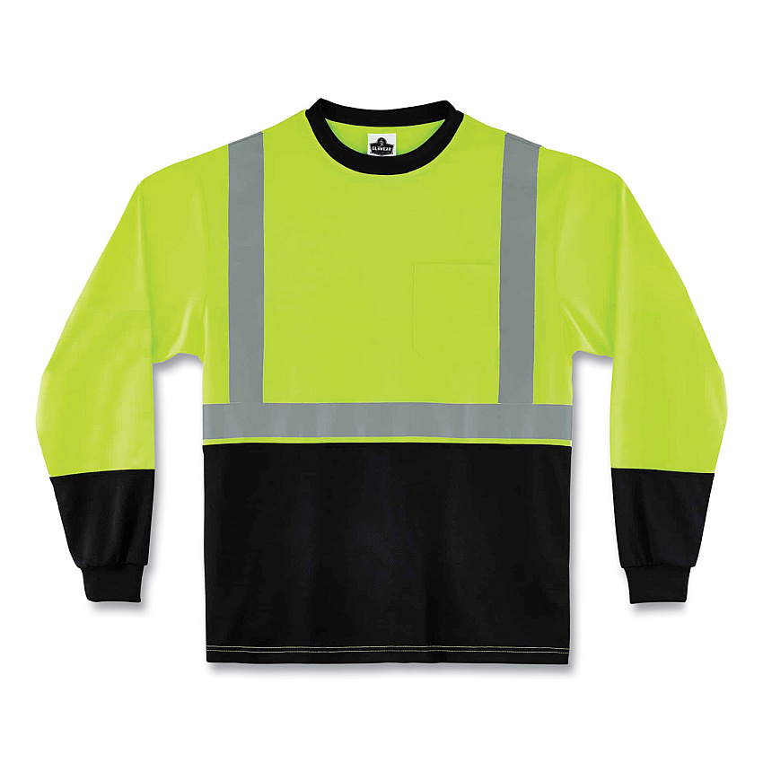 ergodyne GloWear 8291BK Type R Class 2 Black Front Long Sleeve T-Shirt, Polyester, Large, Lime (EGO22704)