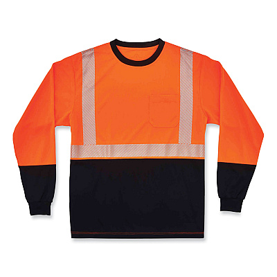 ergodyne GloWear 8281BK Class 2 Long Sleeve Shirt with Black Bottom, Polyester, X-Large, Orange (EGO22685)