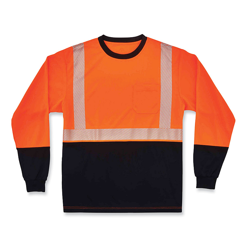 ergodyne GloWear 8281BK Class 2 Long Sleeve Shirt with Black Bottom, Polyester, X-Large, Orange (EGO22685)