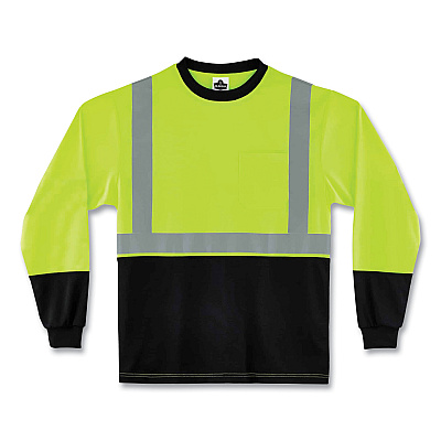 ergodyne GloWear 8291BK Type R Class 2 Black Front Long Sleeve T-Shirt, Polyester, 5X-Large, Lime (EGO22709)