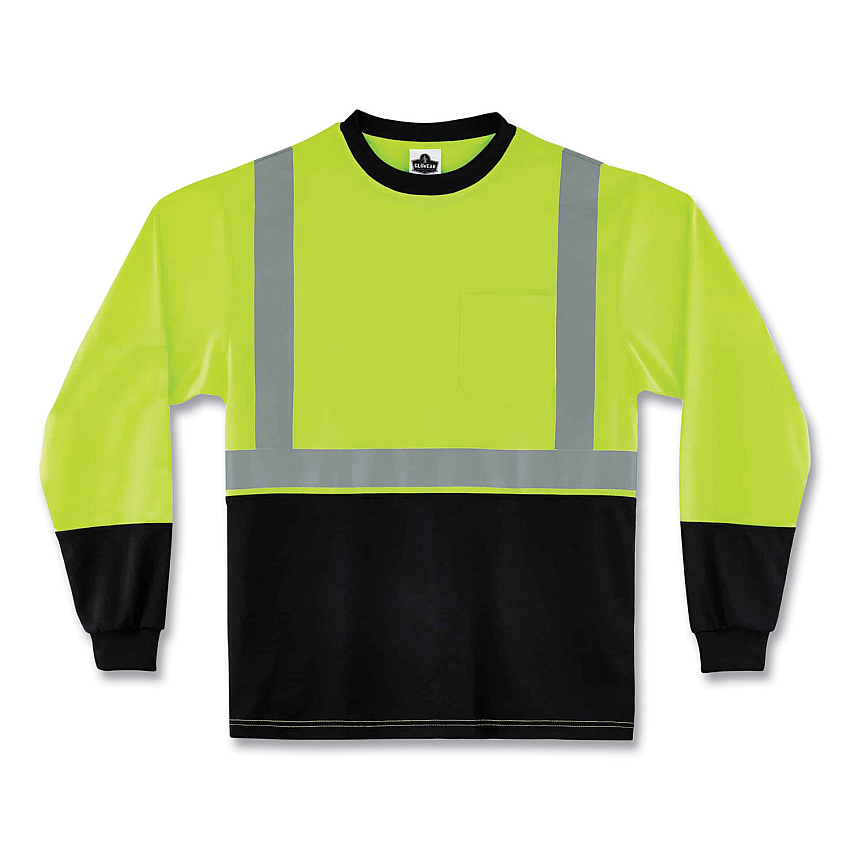 ergodyne GloWear 8291BK Type R Class 2 Black Front Long Sleeve T-Shirt, Polyester, 5X-Large, Lime (EGO22709)