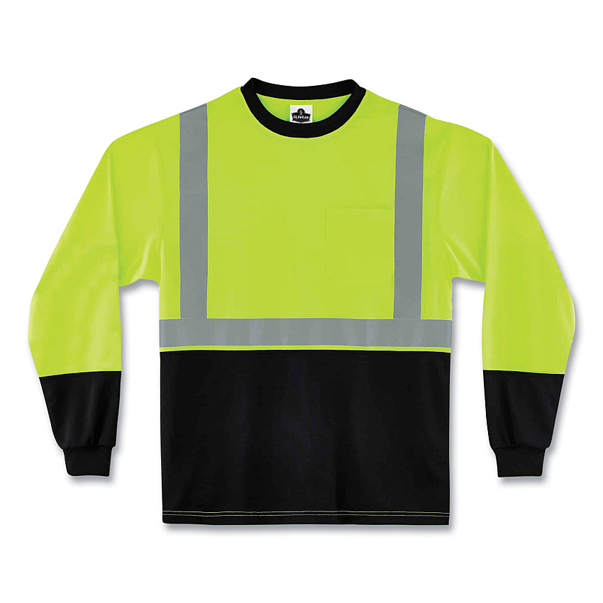 ergodyne GloWear 8291BK Type R Class 2 Black Front Long Sleeve T-Shirt, Polyester, Medium, Lime (EGO22703)