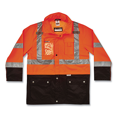 ergodyne GloWear 8386 Class 3 Hi-Vis Outer Shell Jacket, Polyester, Large, Orange (EGO25464)