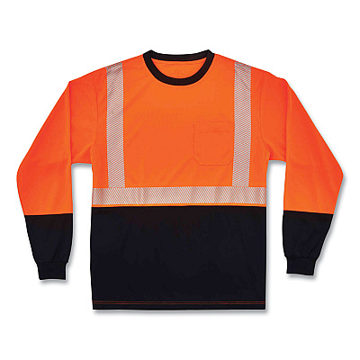 ergodyne GloWear 8281BK Class 2 Long Sleeve Shirt with Black Bottom, Polyester, 5X-Large, Orange (EGO22689)