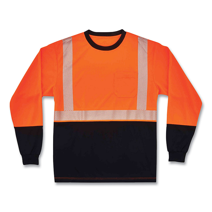 ergodyne GloWear 8281BK Class 2 Long Sleeve Shirt with Black Bottom, Polyester, 4X-Large, Orange (EGO22688)