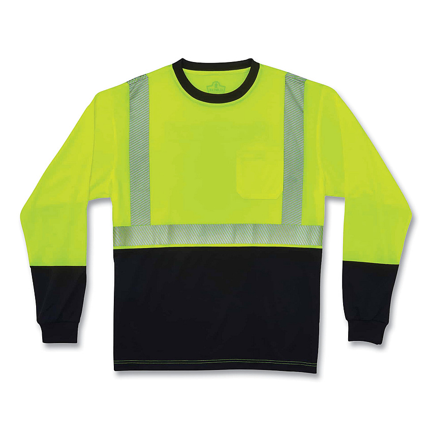 ergodyne GloWear 8281BK Class 2 Long Sleeve Shirt with Black Bottom, Polyester, Medium, Lime (EGO22633)