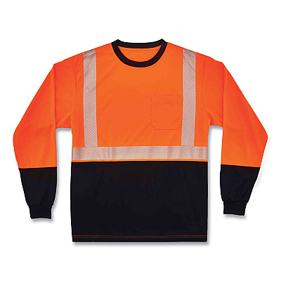 ergodyne GloWear 8281BK Class 2 Long Sleeve Shirt with Black Bottom, Polyester, Small, Orange (EGO22682)