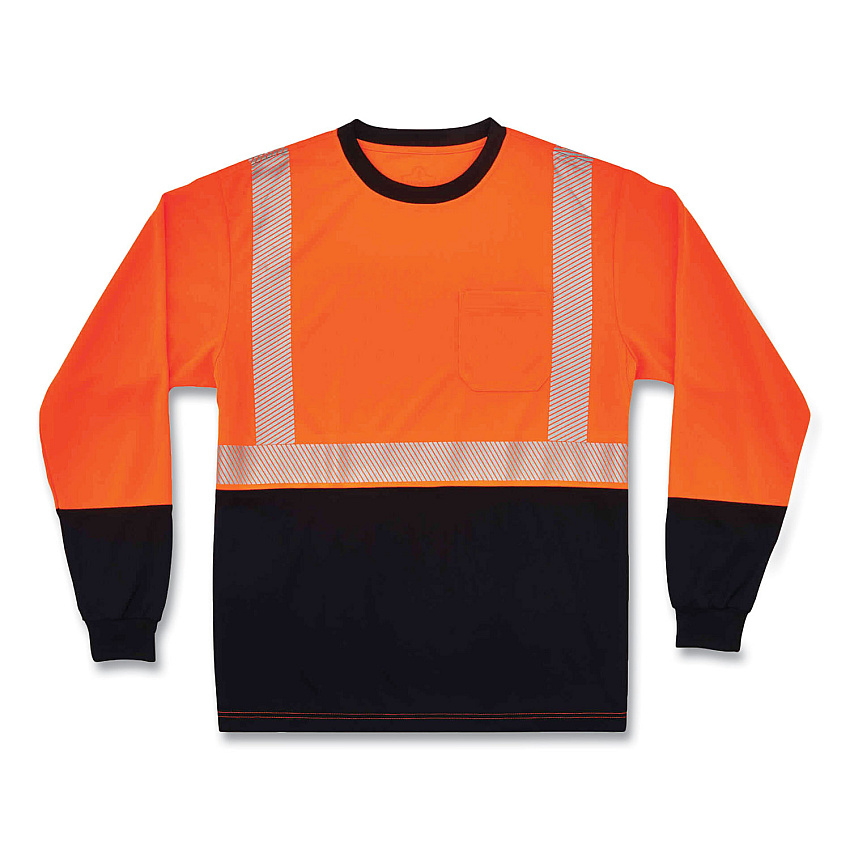 ergodyne GloWear 8281BK Class 2 Long Sleeve Shirt with Black Bottom, Polyester, Small, Orange (EGO22682)