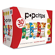 popchips Potato Chips, Variety Pack, Barbeque, Sea Salt, Sour Cream and Onion, 0.8 oz Bag, 30/Pack (GRR22001998)