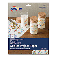 Avery Sticker Project Paper Laser/Inkjet Multipurpose Labels, 11 x 8.5, Glossy Clear, 1 Label/Sheet, 7 Sheets/Pack (AVE4397KBF)