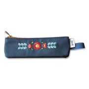 Denik Evelynn Zipper Vegan Suede Notebook Pouch, 2 x 6.5, Blue with Embroidered Flower (DNKNBPOUCH550)