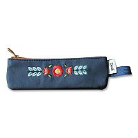 Denik Evelynn Zipper Vegan Suede Notebook Pouch, 2 x 6.5, Blue with Embroidered Flower (DNKNBPOUCH550)
