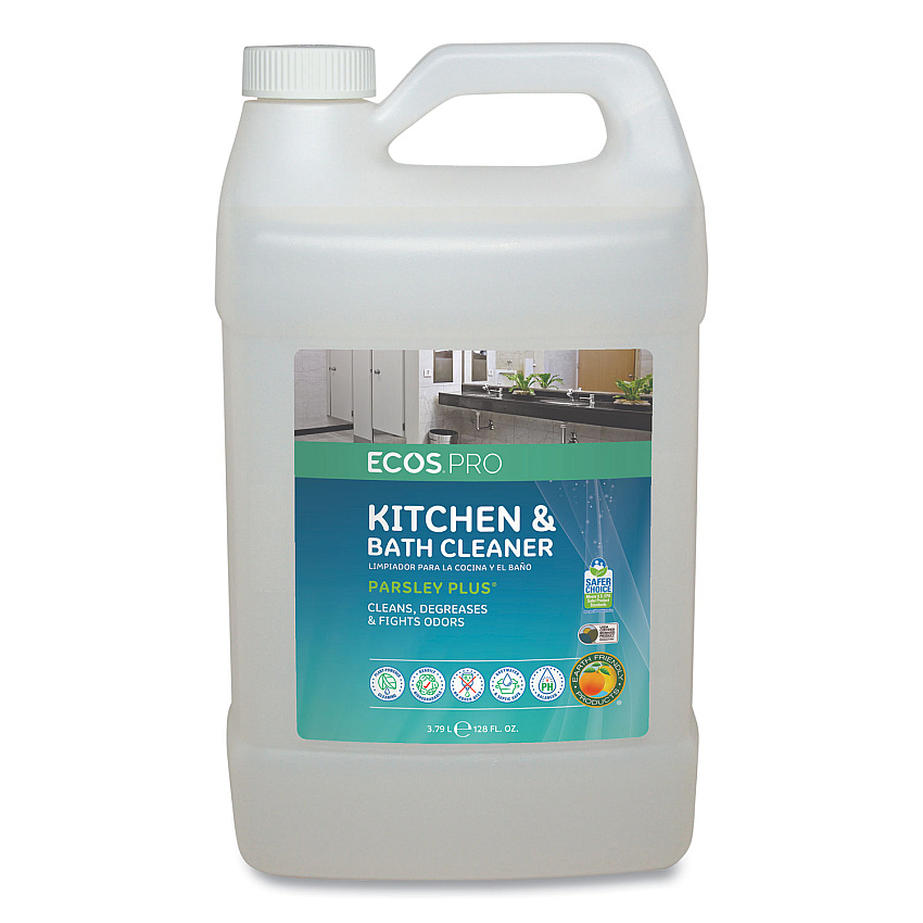 ECOS PRO Parsley Plus All-Purpose Kitchen & Bathroom Cleaner, Herbal Scent, 1 gal Bottle (EOPPL974604)