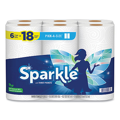 Sparkle Pick-A-Size Perforated Kitchen Triple Roll Towels with Thirst Pockets, 2-Ply, 11 x 6, White, 165 Sheets/Roll, 6 Rolls/Pack (GPC22269501)