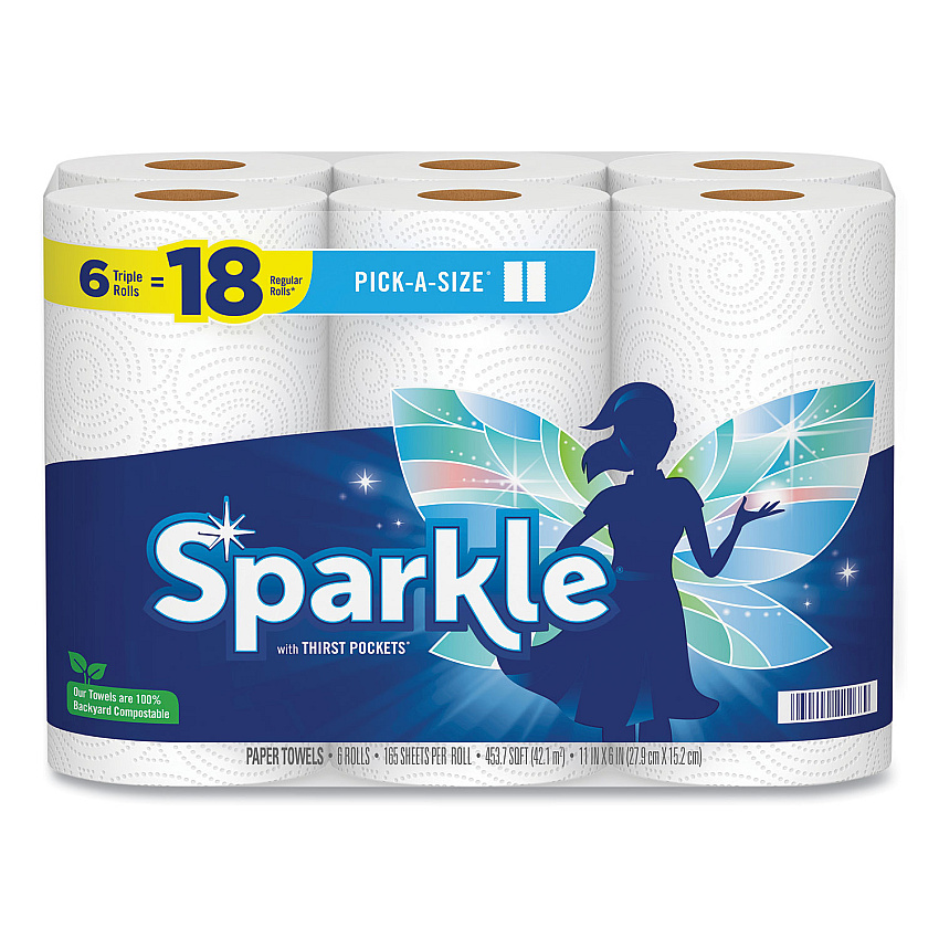 Sparkle Pick-A-Size Perforated Kitchen Triple Roll Towels with Thirst Pockets, 2-Ply, 11 x 6, White, 165 Sheets/Roll, 6 Rolls/Pack (GPC22269501)
