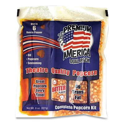 Great Western Products Premium America Popcorn, Butter, 8 oz Pack, 36/Carton (GWEGRE00016)