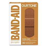 BAND-AID OurTone Adhesive Bandages, BR45, 2.25 x 0.63; 3 x 0.75; 3 x 1, Light Brown, 30/Pack (JOJ119585)