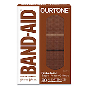 BAND-AID OurTone Adhesive Bandages, BR55, 2.25 x 0.63; 3 x 0.75; 3 x 1, Medium Brown, 30/Pack (JOJ119586)