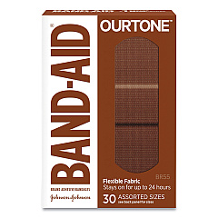 BAND-AID OurTone Adhesive Bandages, BR55, 2.25 x 0.63; 3 x 0.75; 3 x 1, Medium Brown, 30/Pack (JOJ119586)