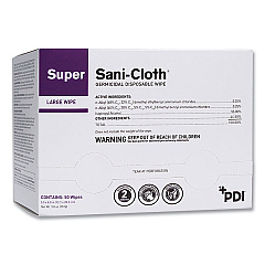 Sani Professional Super Sani-Cloth Individually Wrapped Germicidal Disposable Wipes, Large, 1-Ply, 5 x 8, Unscented, White, 50/Pack (PDIH04082)