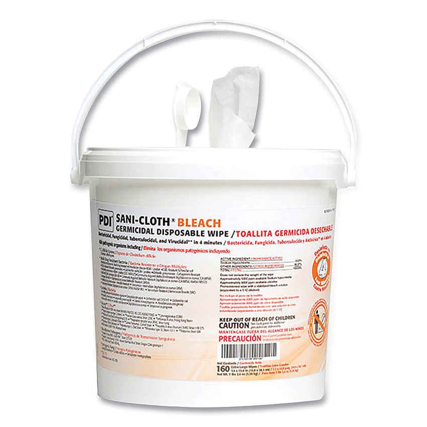 Sani Professional Sani-Cloth Bleach Germicidal Disposable Wipes, 1-Ply, 7.5 x 15, Unscented, White, 160/Pail, 2 Pails/Carton (P7007P)