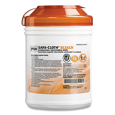 Sani Professional Sani-Cloth Bleach Germicidal Disposable Wipes, 1-Ply, 6 x 5, Unscented, White, 160/Canister, 12 Canisters/Carton (PDIP84172)