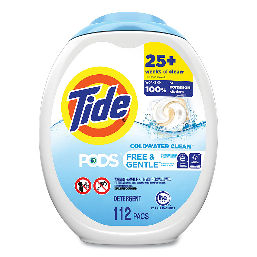 Tide PODS, Free & Gentle, Unscented, 112 Pods/Pack (PGC03229)