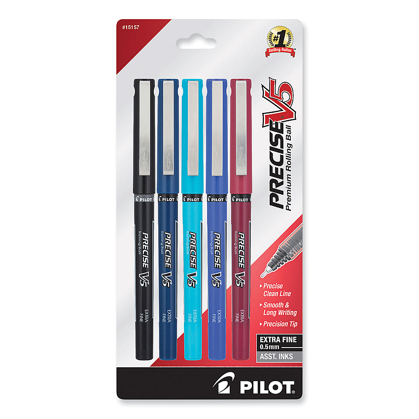 Pilot Precise V5 Rollerball Pen, Stick, Extra-Fine 0.5 mm, Assorted Ink and Barrel Colors, 5/Pack (15157)