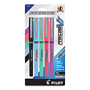 Pilot Precise V7 Rollerball Pen, Stick, Fine 0.7 mm, Assorted Ink and Barrel Colors, 5/Pack (16991)