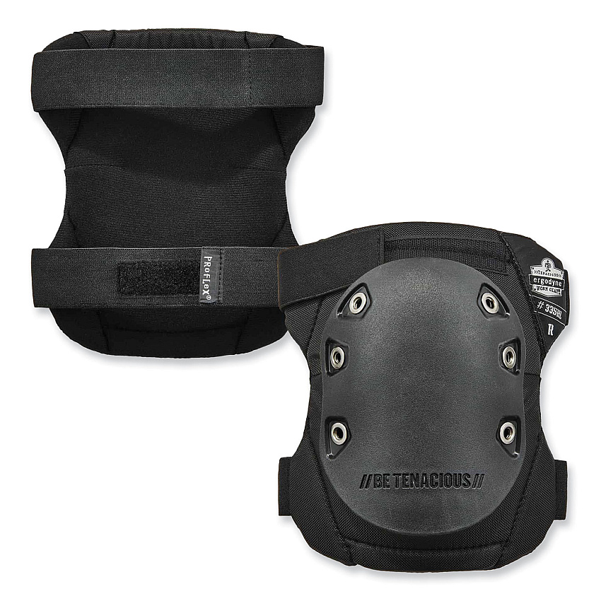 ergodyne ProFlex 335HL Slip-Resistant Black Rubber Cap Knee Pads, Hook and Loop Closure, Pair (EGO18336)