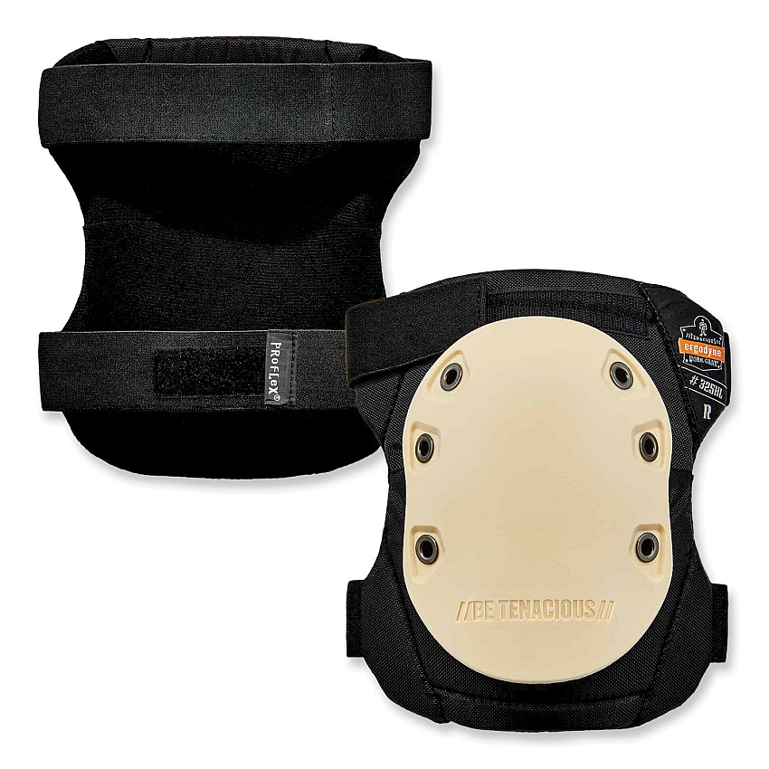 ergodyne ProFlex 325HL Non-Marring Rubber Cap Knee Pads, Hook and Loop Closure, One Size Fits Most, Tan Cap, Pair (EGO18326)