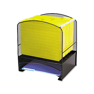 Safco Onyx Mesh Desktop Hanging File With Two Horizontal Trays, 3 Sections, Letter Size, 10.75" Long, Black (SAF3260BL)
